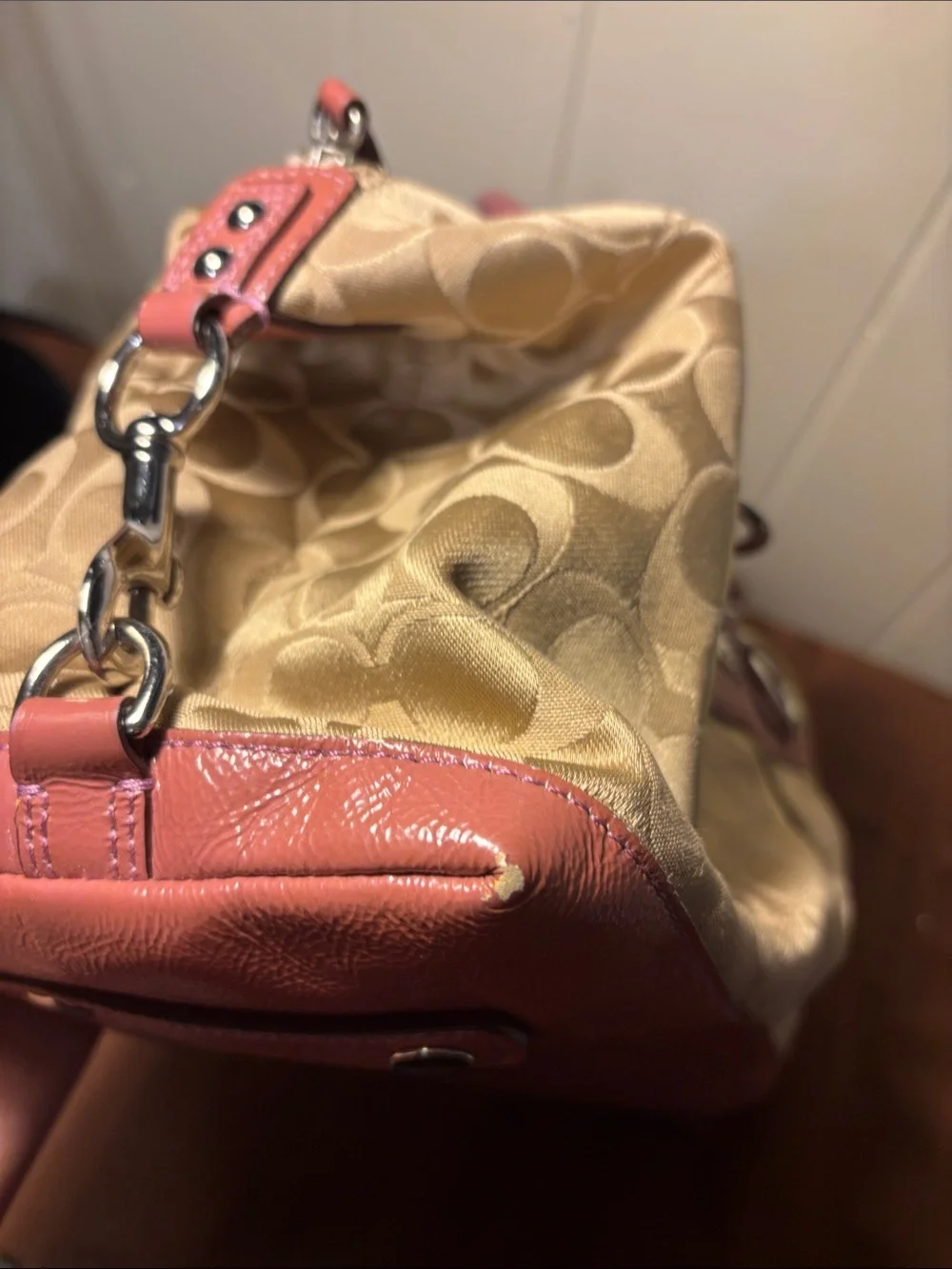 Coach Ashley Signature Satchel Pink Patent Trim Y2K Retro F15443 - EUC - w/COA!